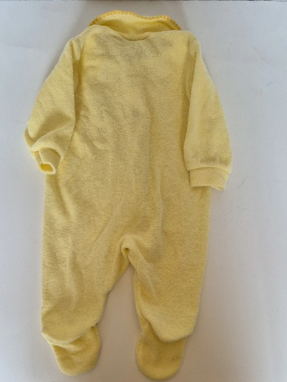 Carter's Pale Yellow Terry Newborn Footed One-Piece with Bear Embroidery